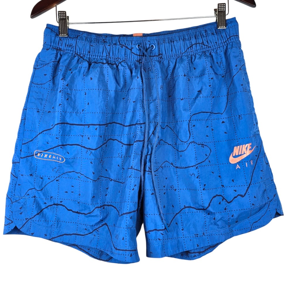 Nike Air Lined Shorts Mens Medium Blue Geographic Print Athletic Gym Running